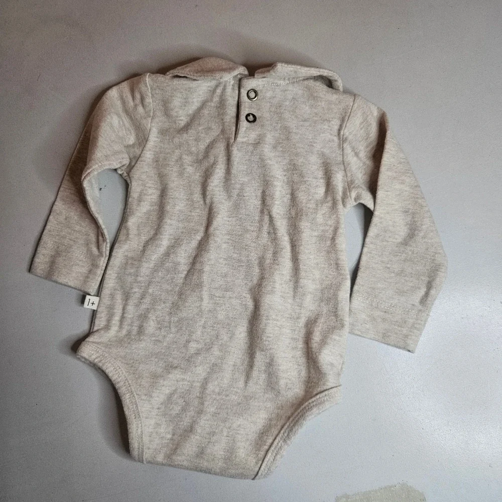 1 + In The Family Anja‎ Bodysuit 9M Oatmeal Grey Peter Pan Collar Made in Spain